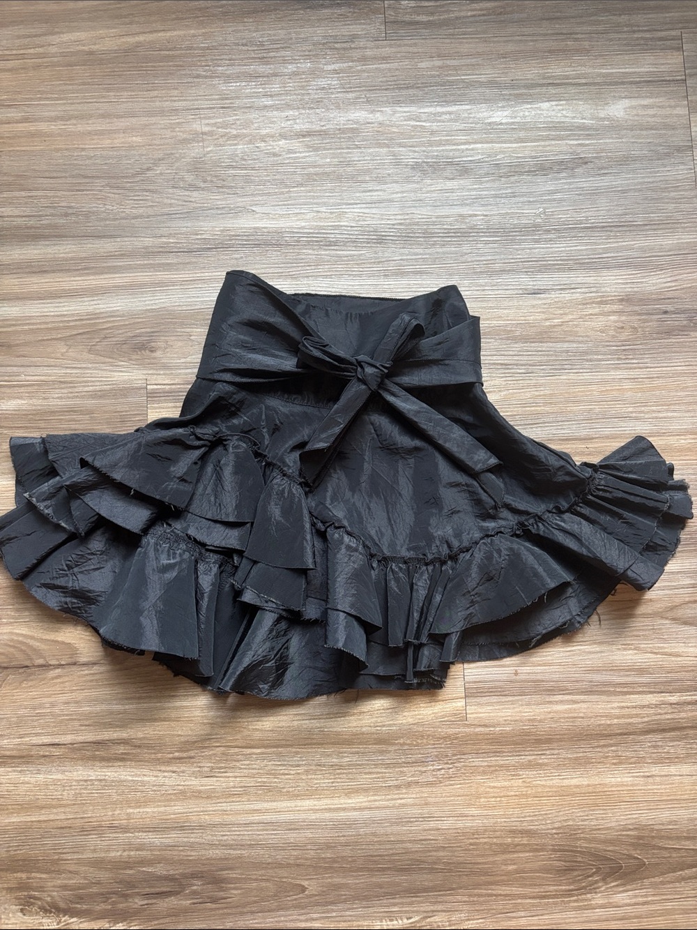 Women's Black Ruffled Circle Skirt with Waist Bow